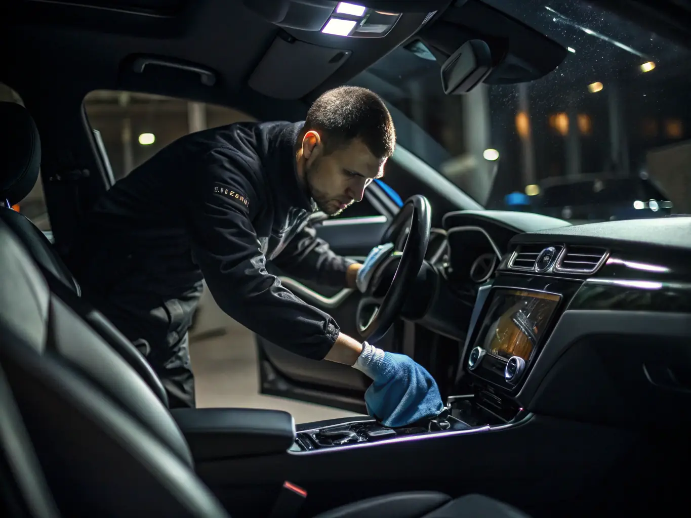 A detailed shot of a car interior being meticulously cleaned, highlighting the attention to detail in Turbo Sphere's Interior Detailing service.
